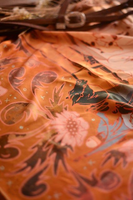 Round Up: 35x35 Floral Cattle Cowgirl Western Mulberry Silk Wild Rag