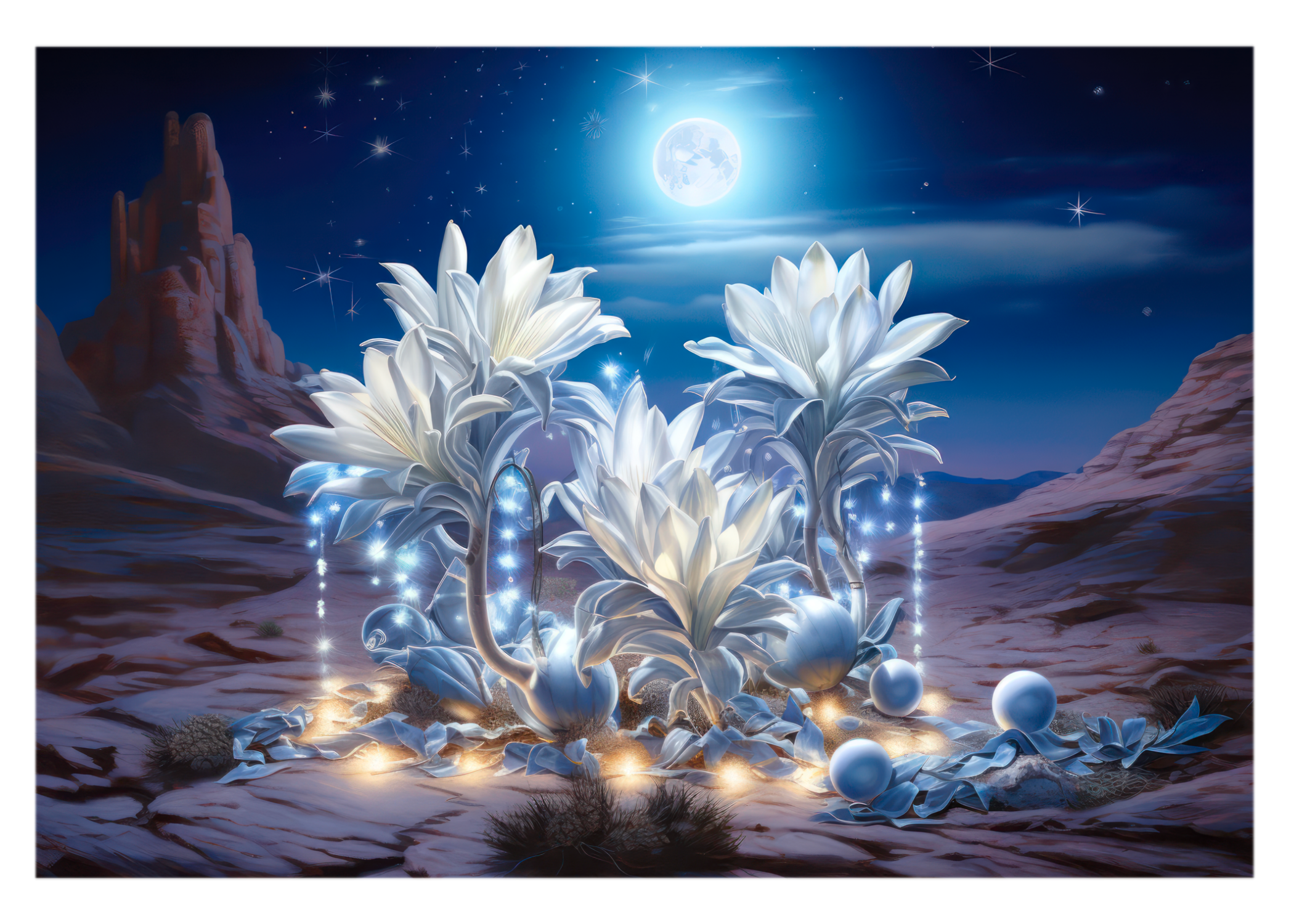 Desert Nights: Blue Moon Cactus Greeting Card