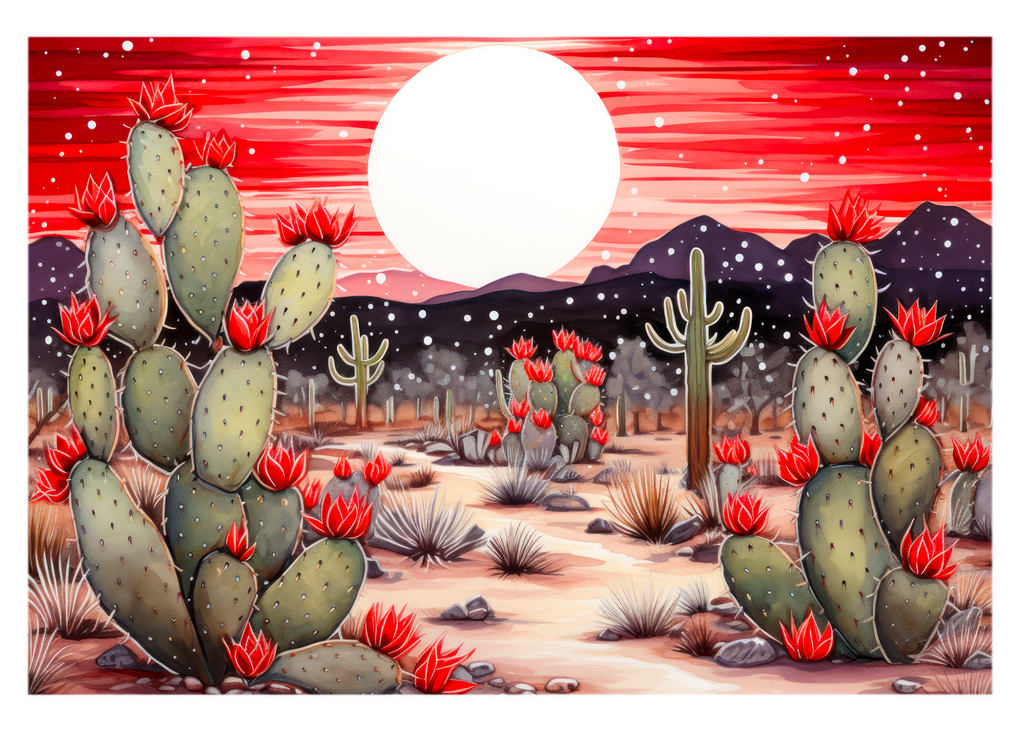 Sunset Blooms: Radiant Cactus Greeting Card