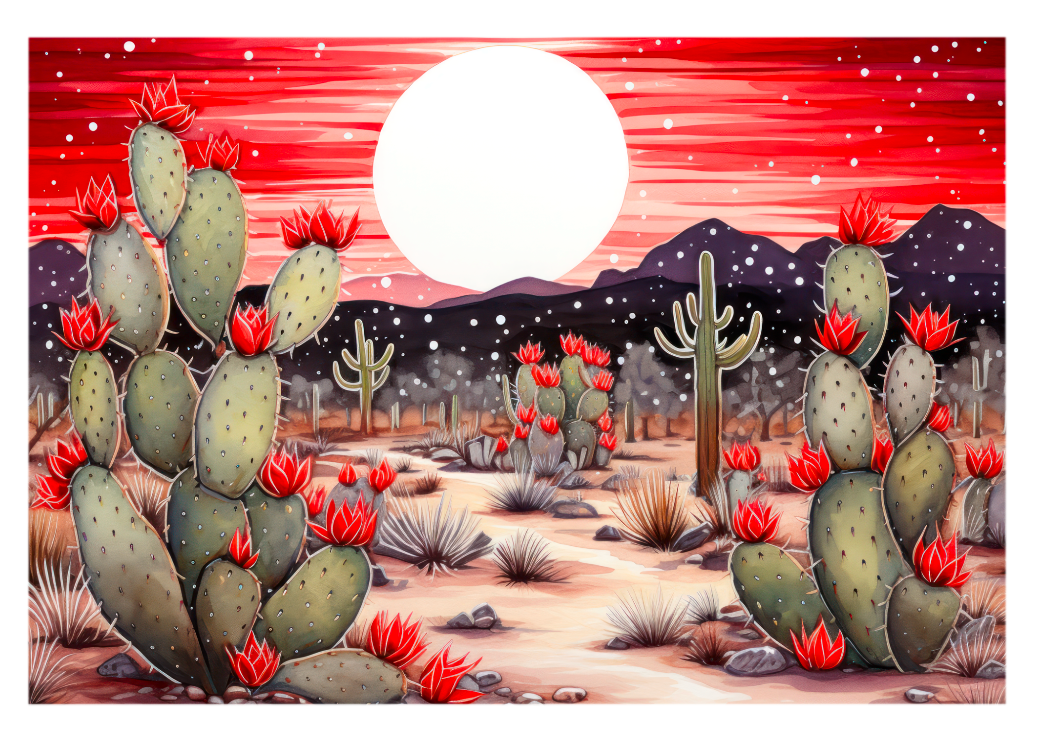 Sunset Blooms: Radiant Cactus Greeting Card
