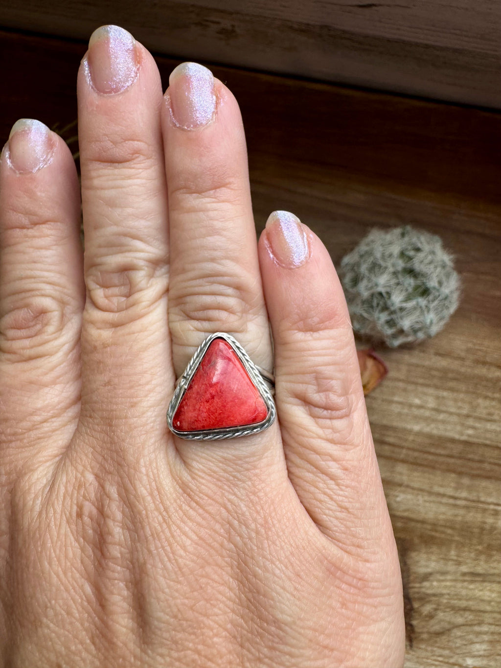 Ring - Size 8  -Red Spiny & Sterling Silver