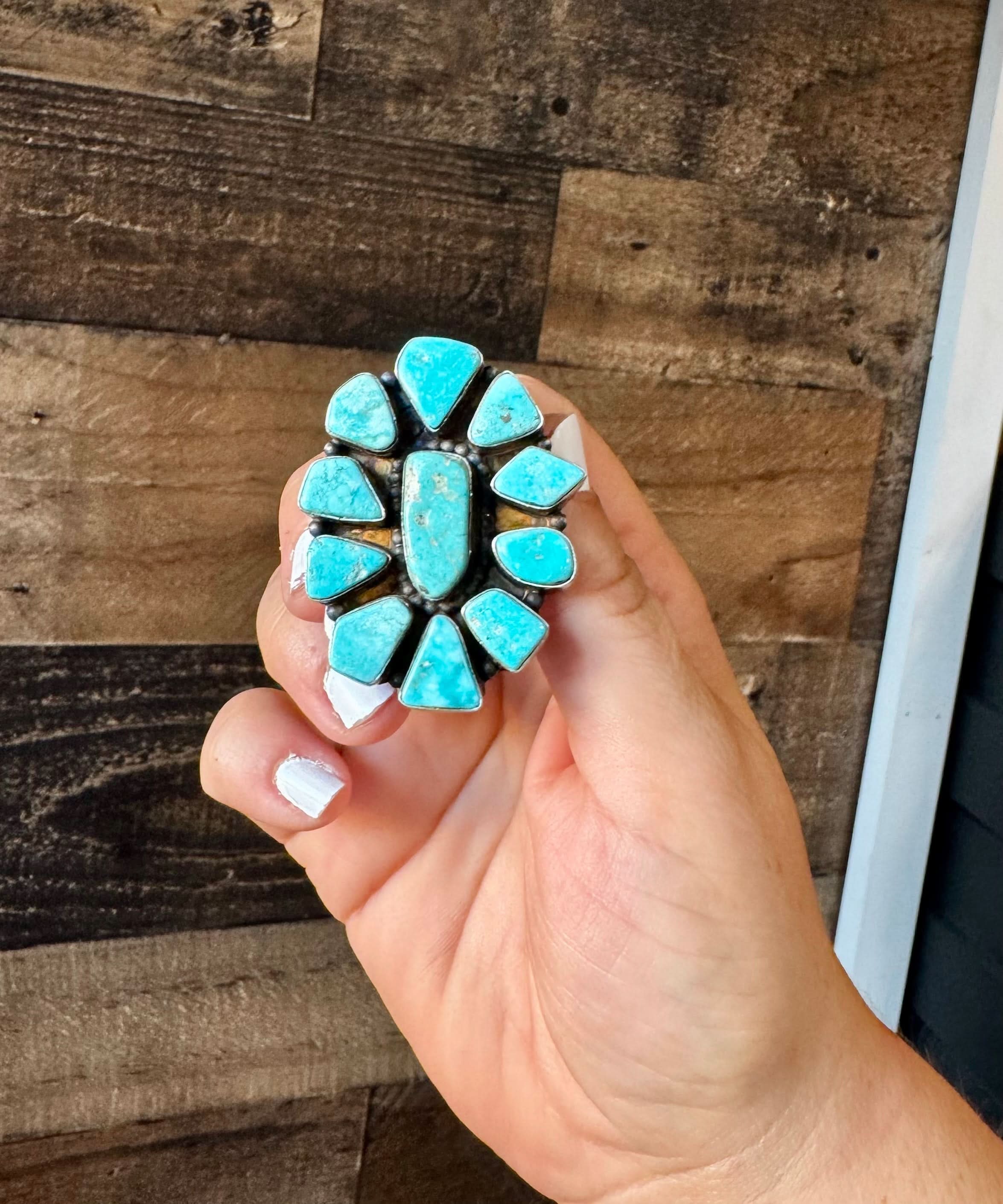 Big ring- size 7.5- Sonoran turquoise ring and sterling silver