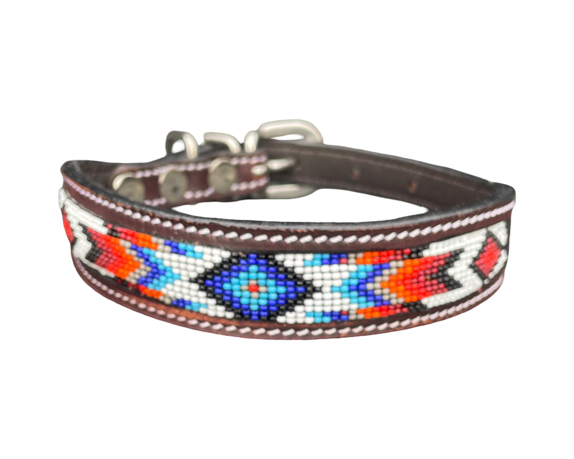 Epic Padded Leather Dog Collar with Beaded Design #F