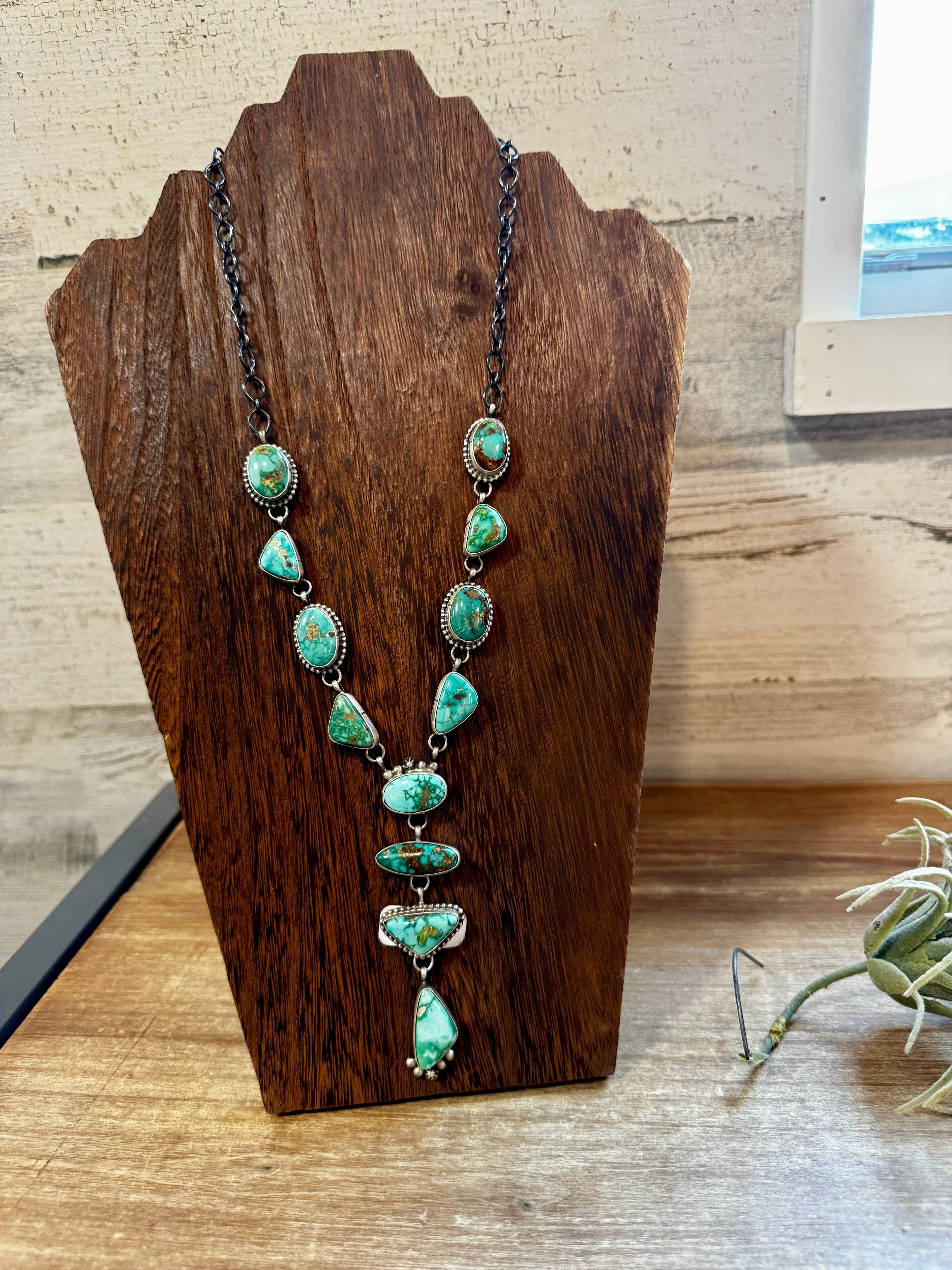 Royston turquoise necklace lariat and earrings set