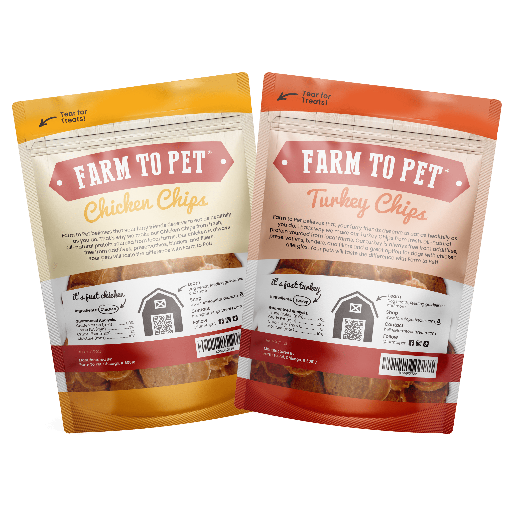 Turkey & Chicken Chip Dog Treat Duo | Single-Ingredient Poultry Treats for Dogs