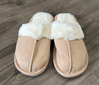 Suedette Fur Trim Slide Slippers