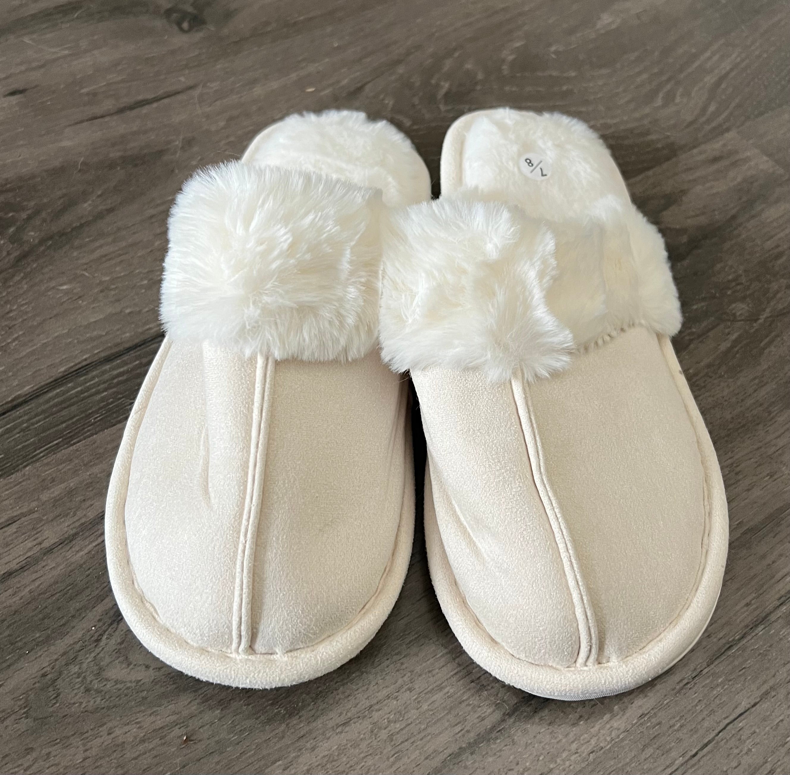 Suedette Fur Trim Slide Slippers