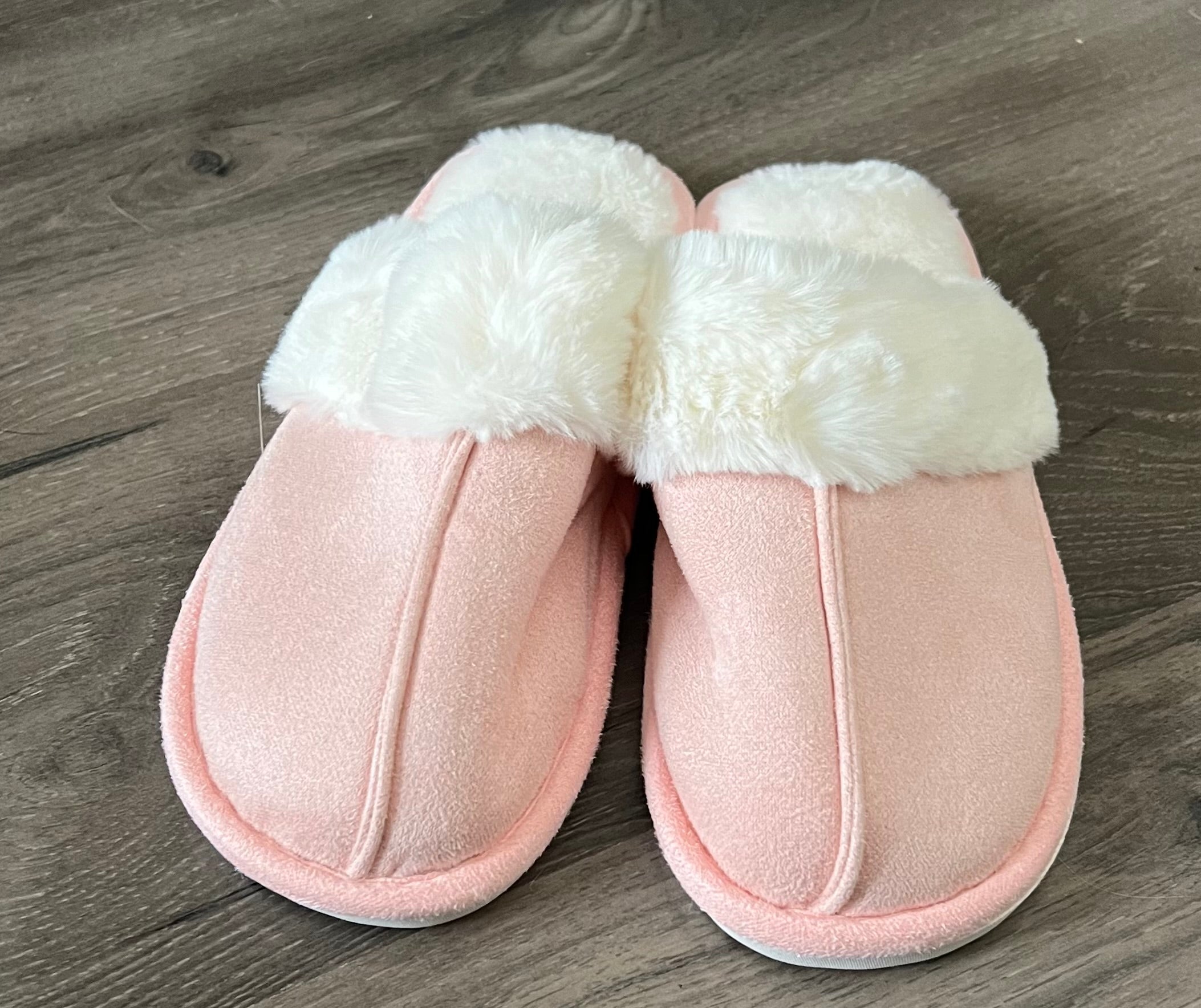 Suedette Fur Trim Slide Slippers