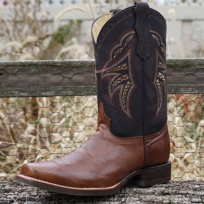 Miel Square Toe Leather Cowboy Boots H4002
