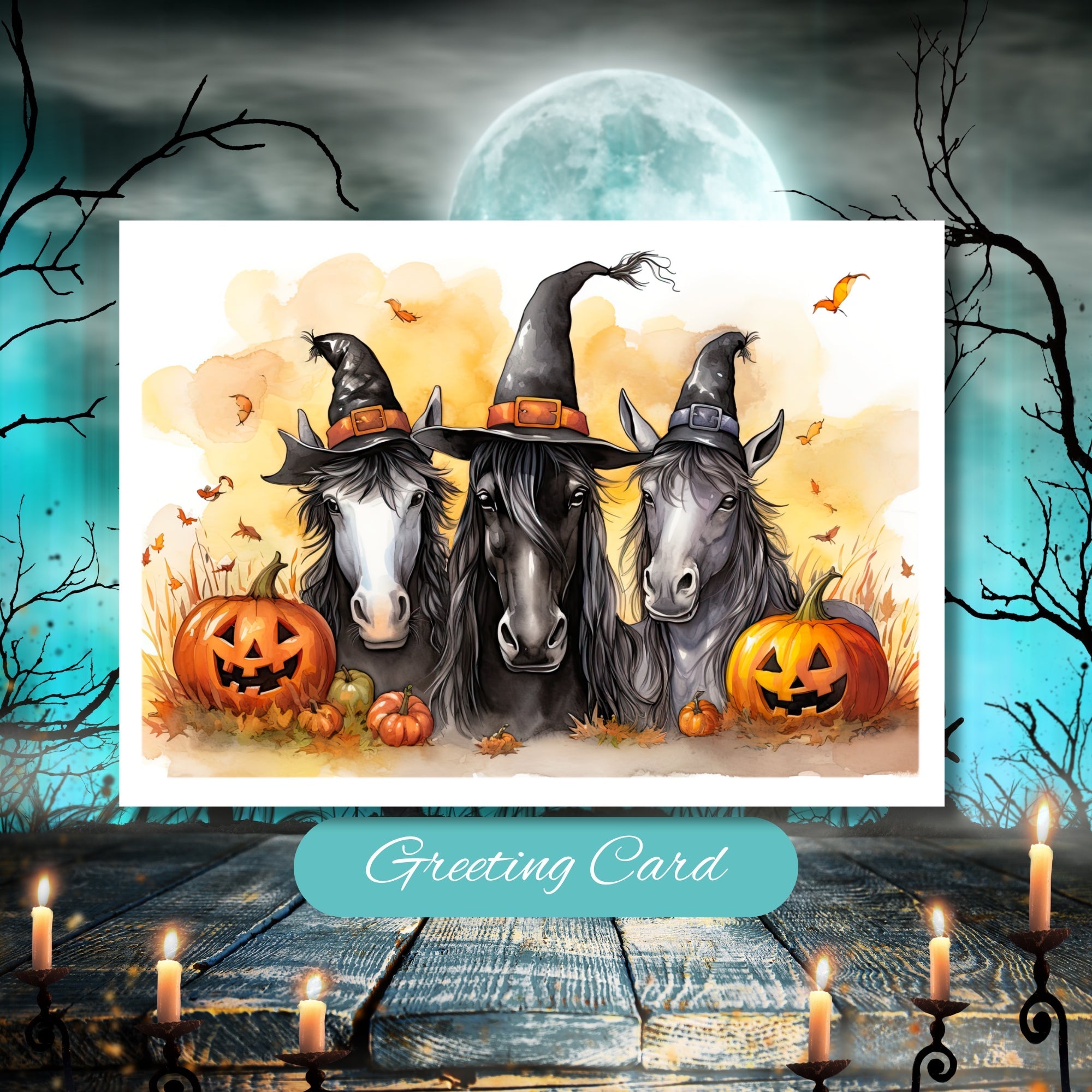 Witchy Whinnies Halloween Greeting Card