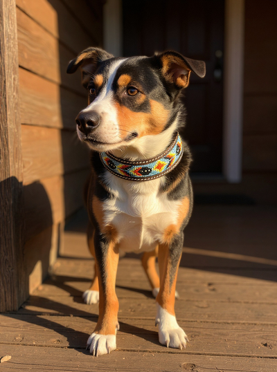 Epic Padded Leather Dog Collar with Beaded Design #I