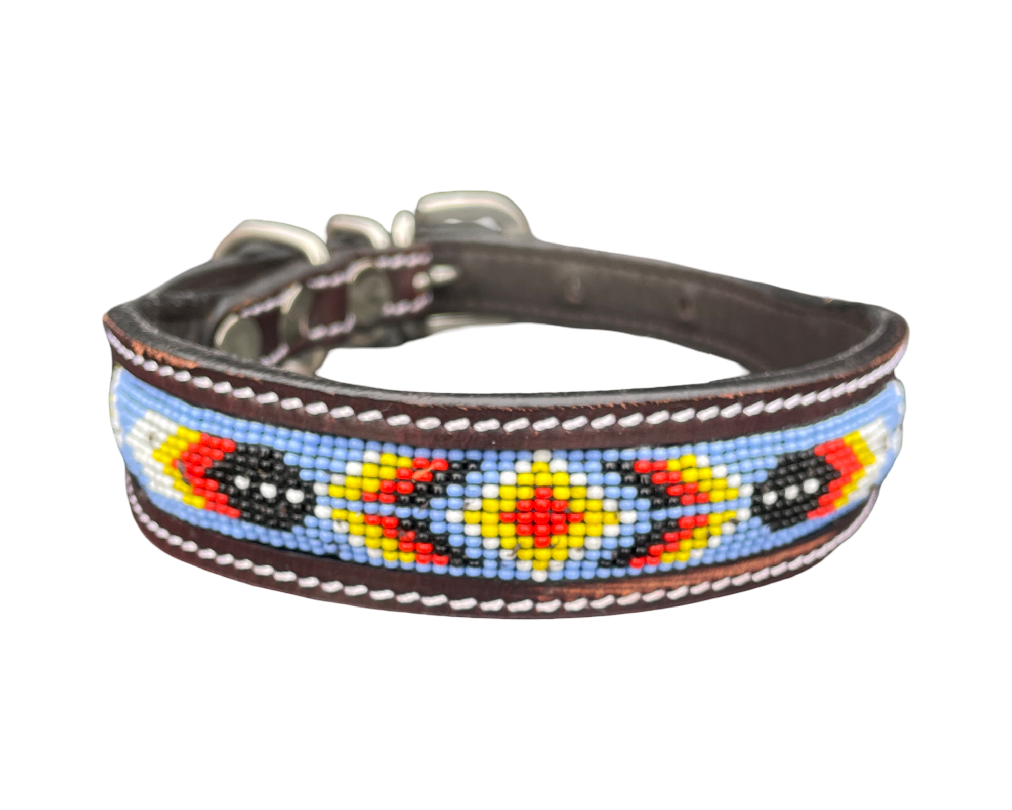 Epic Padded Leather Dog Collar with Beaded Design #I