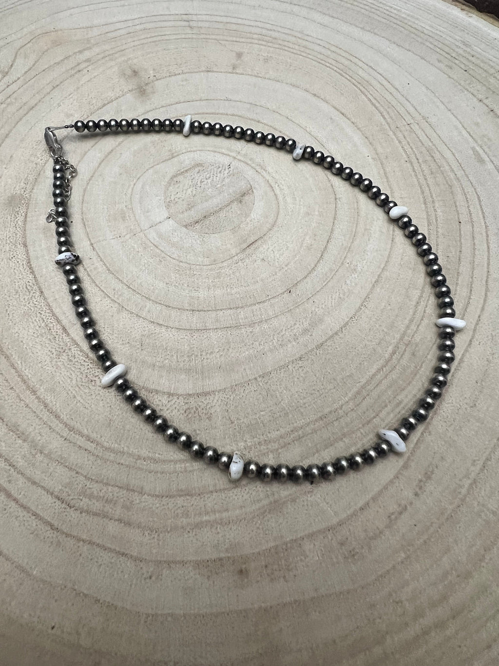 4mm White Buffalo and Sterling Pearl Choker - 14 inch