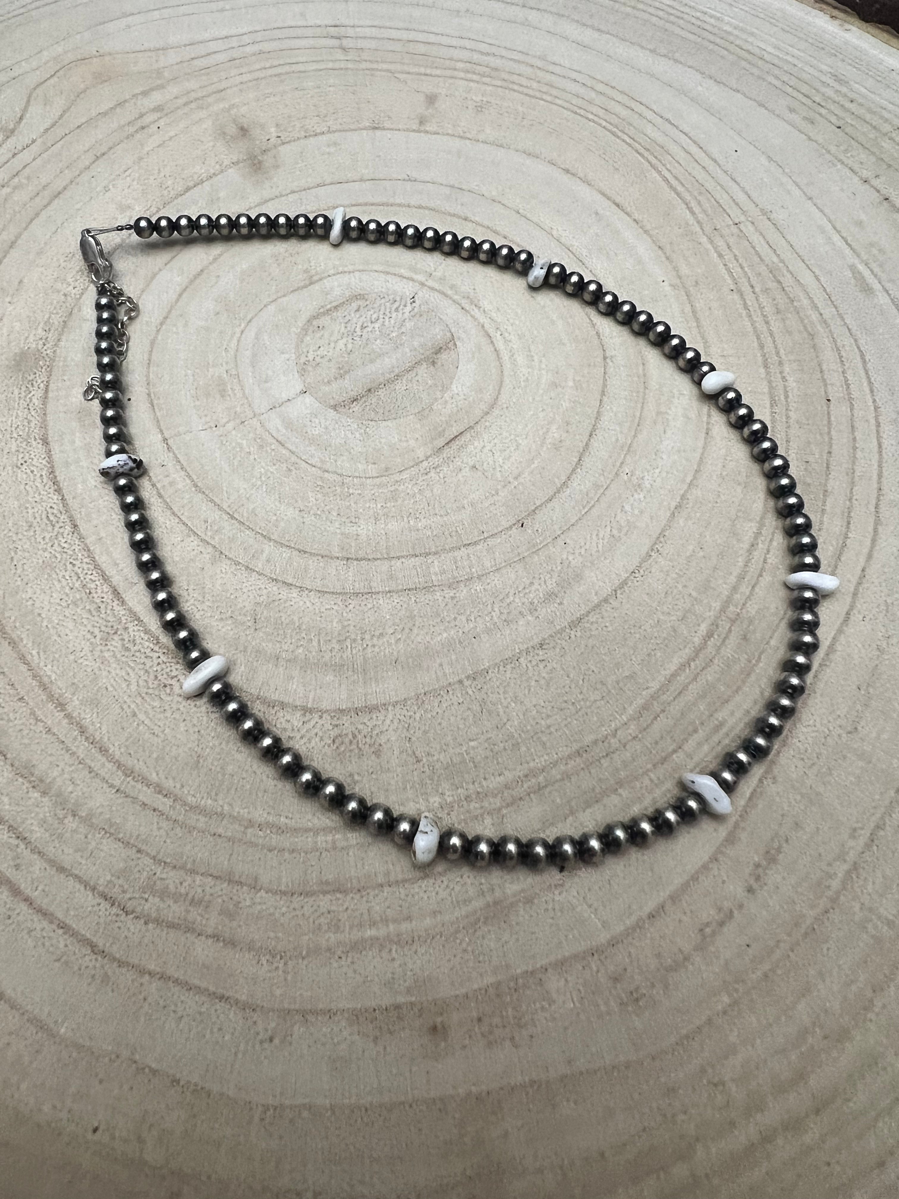 4mm White Buffalo and Sterling Pearl Choker - 14 inch