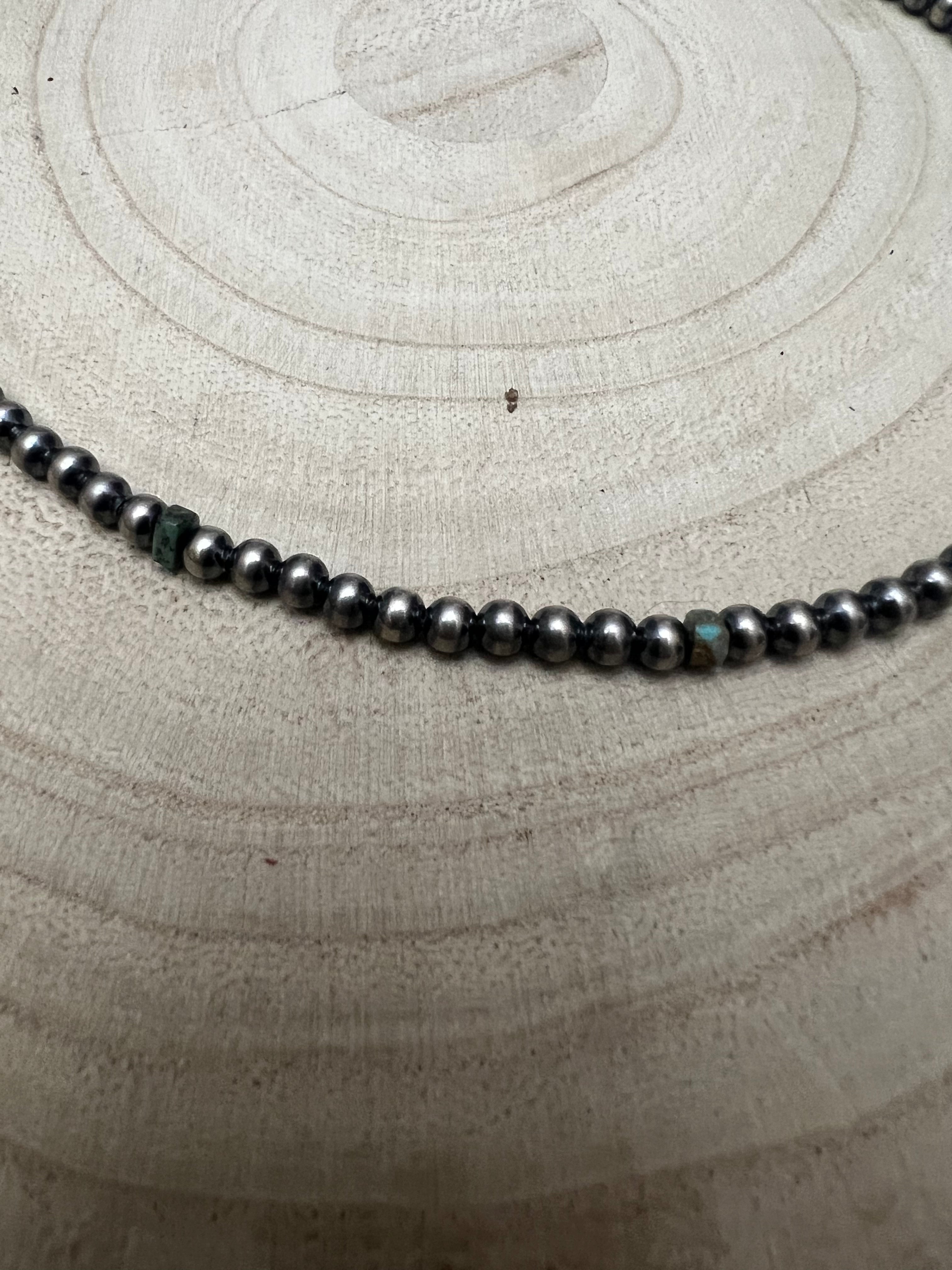 4mm Sterling Pearl and turquoise choker - 14 inch