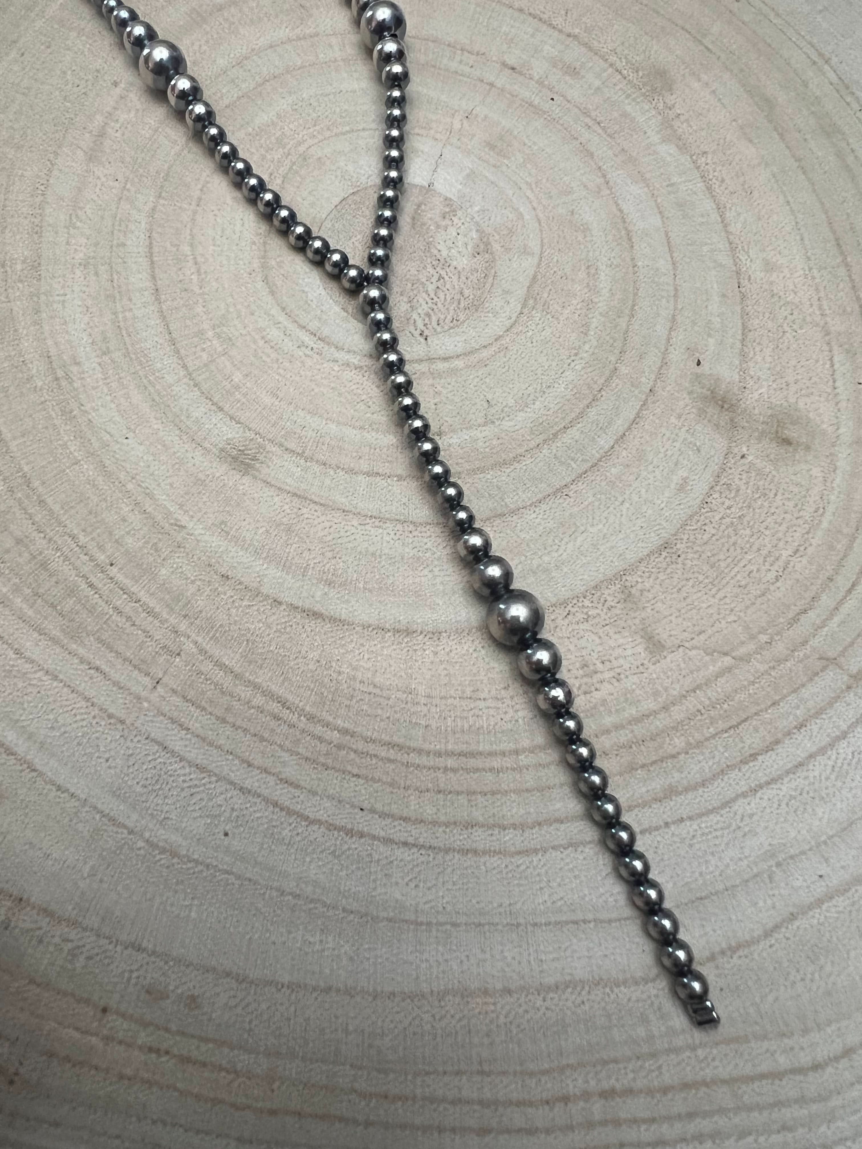 Lariat graduated sterling silver pearl necklace - 18 inch with 4 inch drop