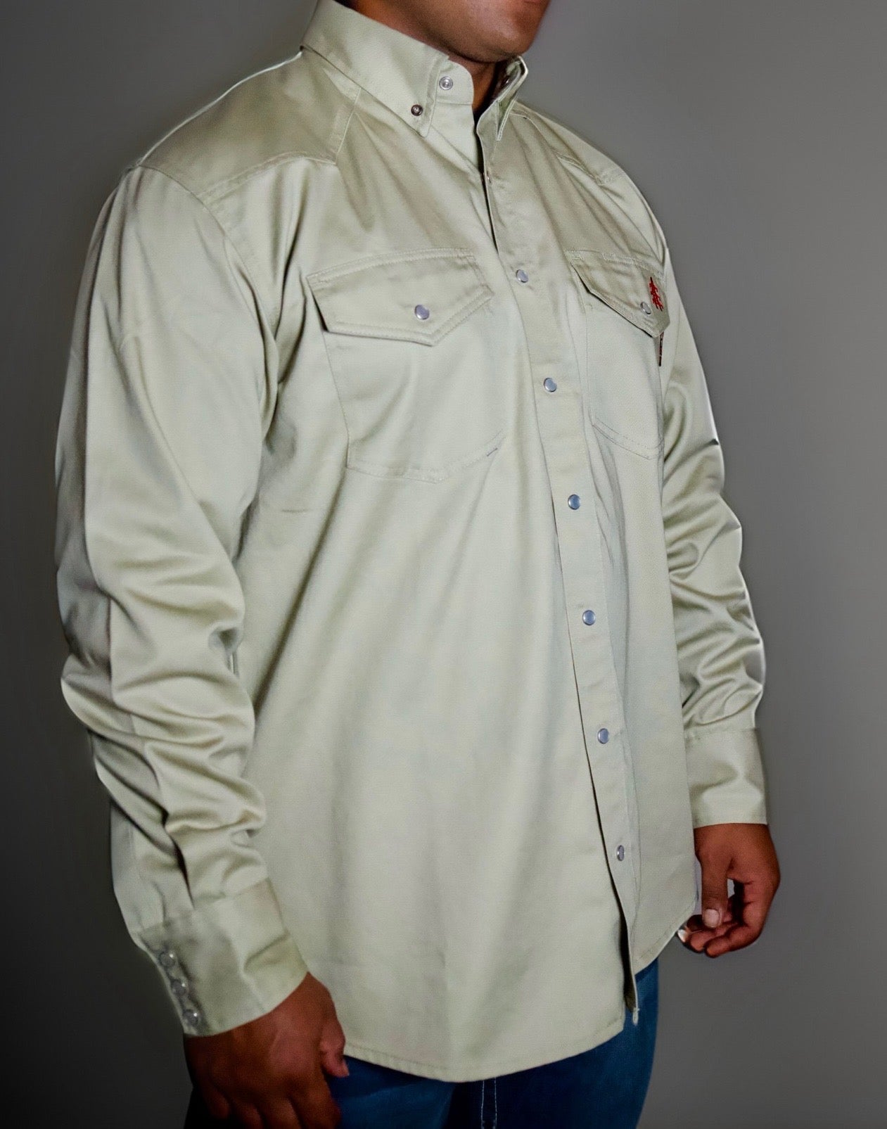 FR Western Style Pearl Snap Men's Work Shirt - Khaki