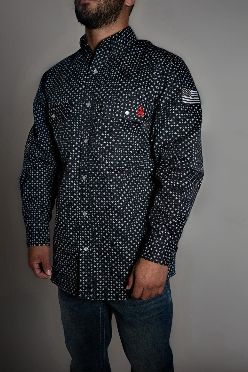 FR Pearl Snap Men's Work Shirt - Reaper Black
