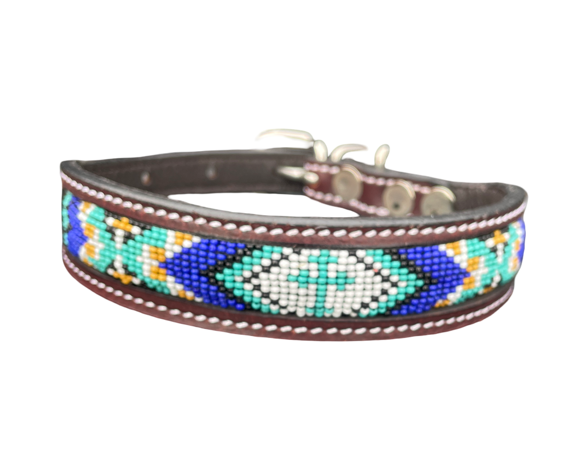 Epic Padded Leather Dog Collar with Beaded Design #J
