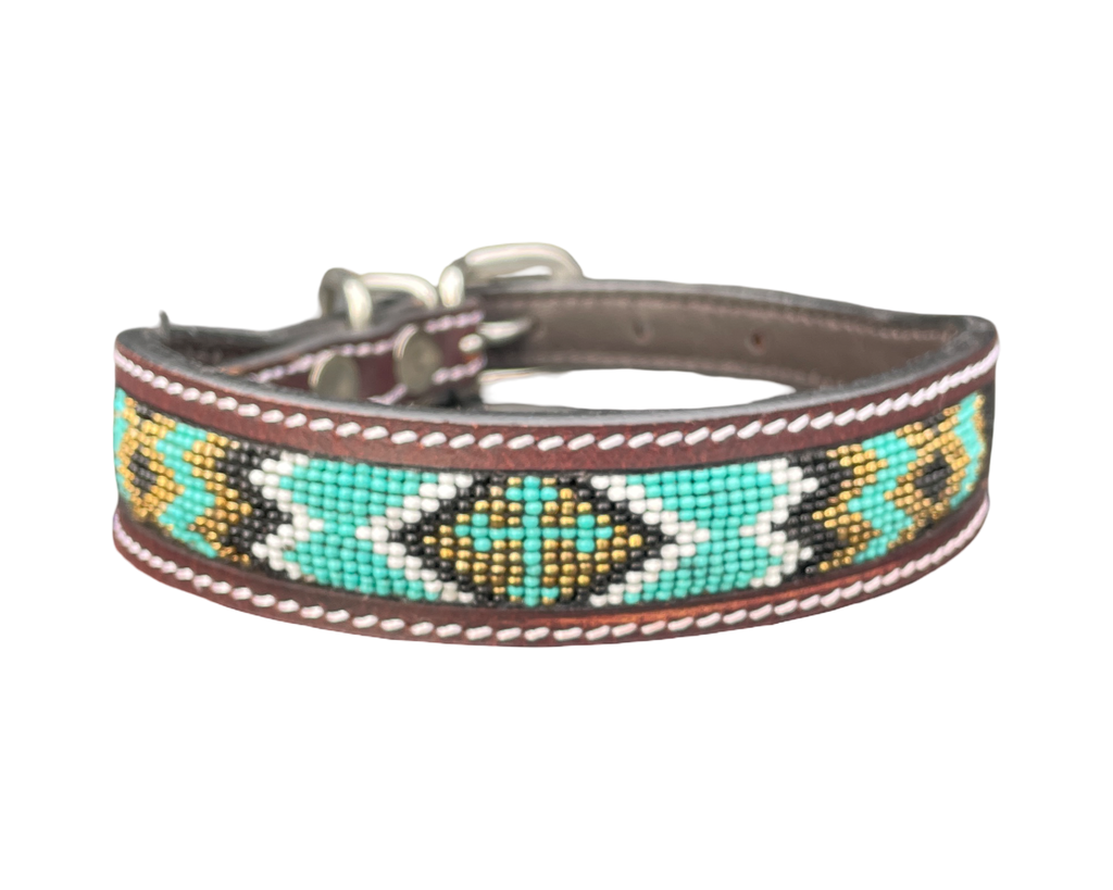 Epic Padded Leather Dog Collar with Beaded Design #K