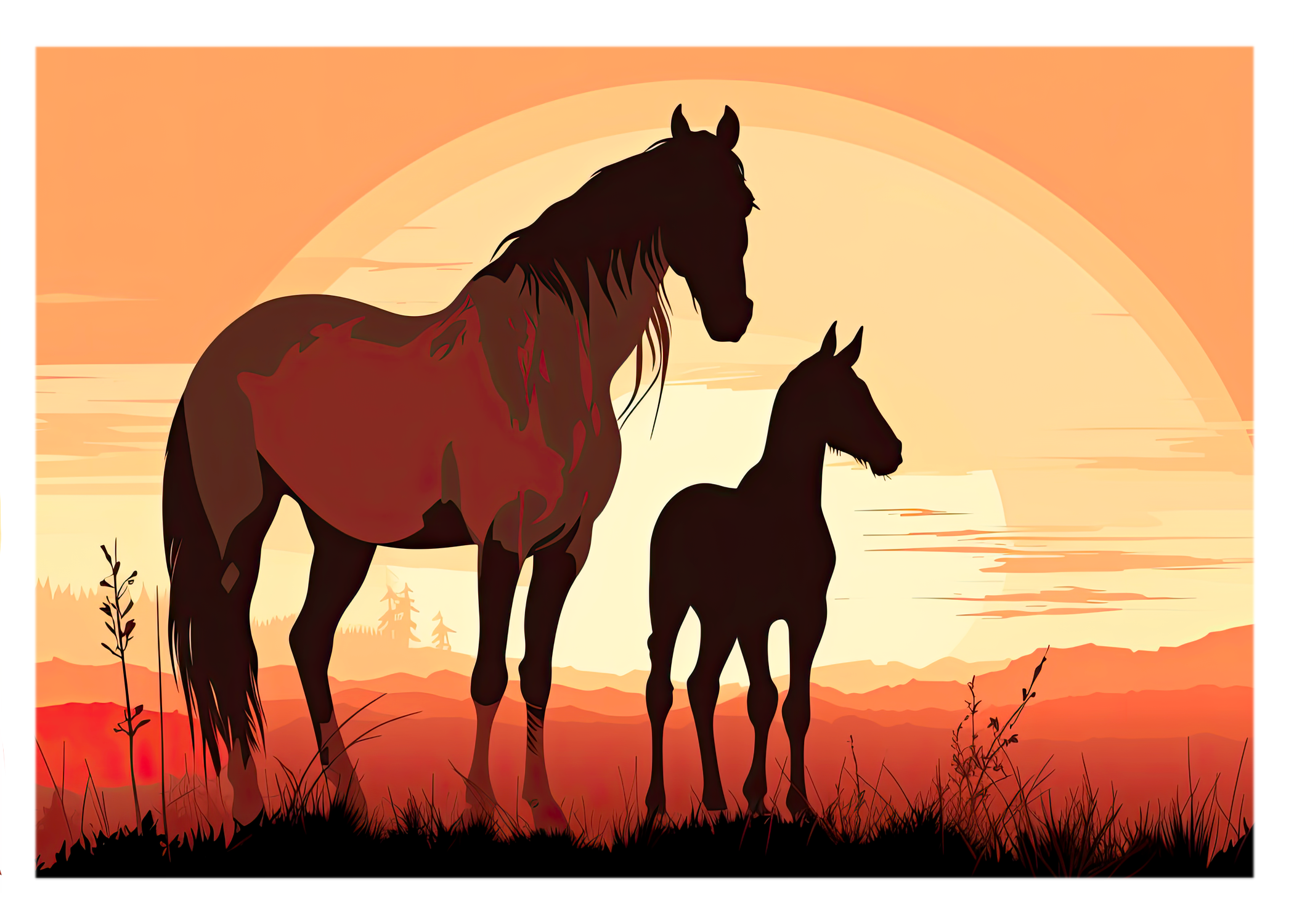 Mare and Foal Sunrise Greeting Card