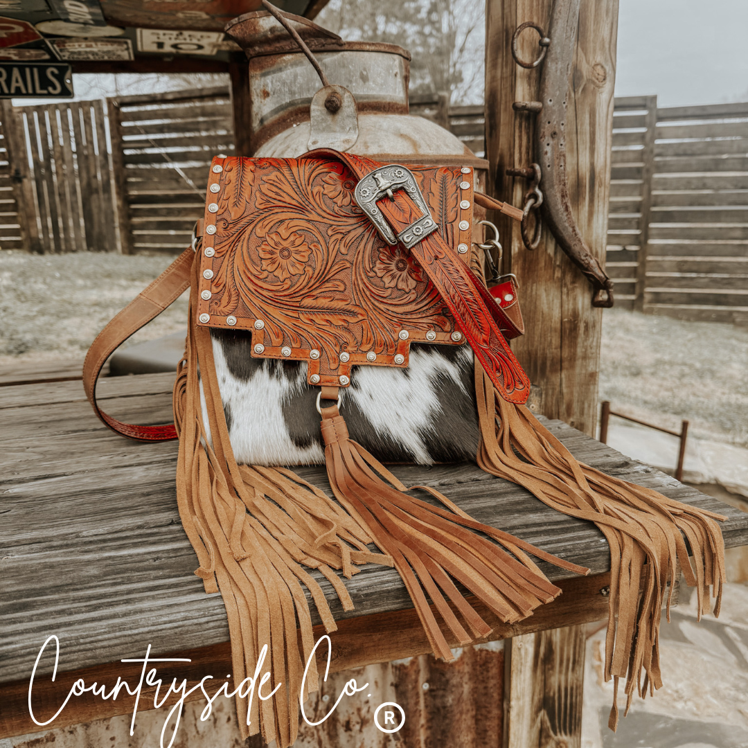 Chisholm Trail Cowhide and Tooled Leather Purse