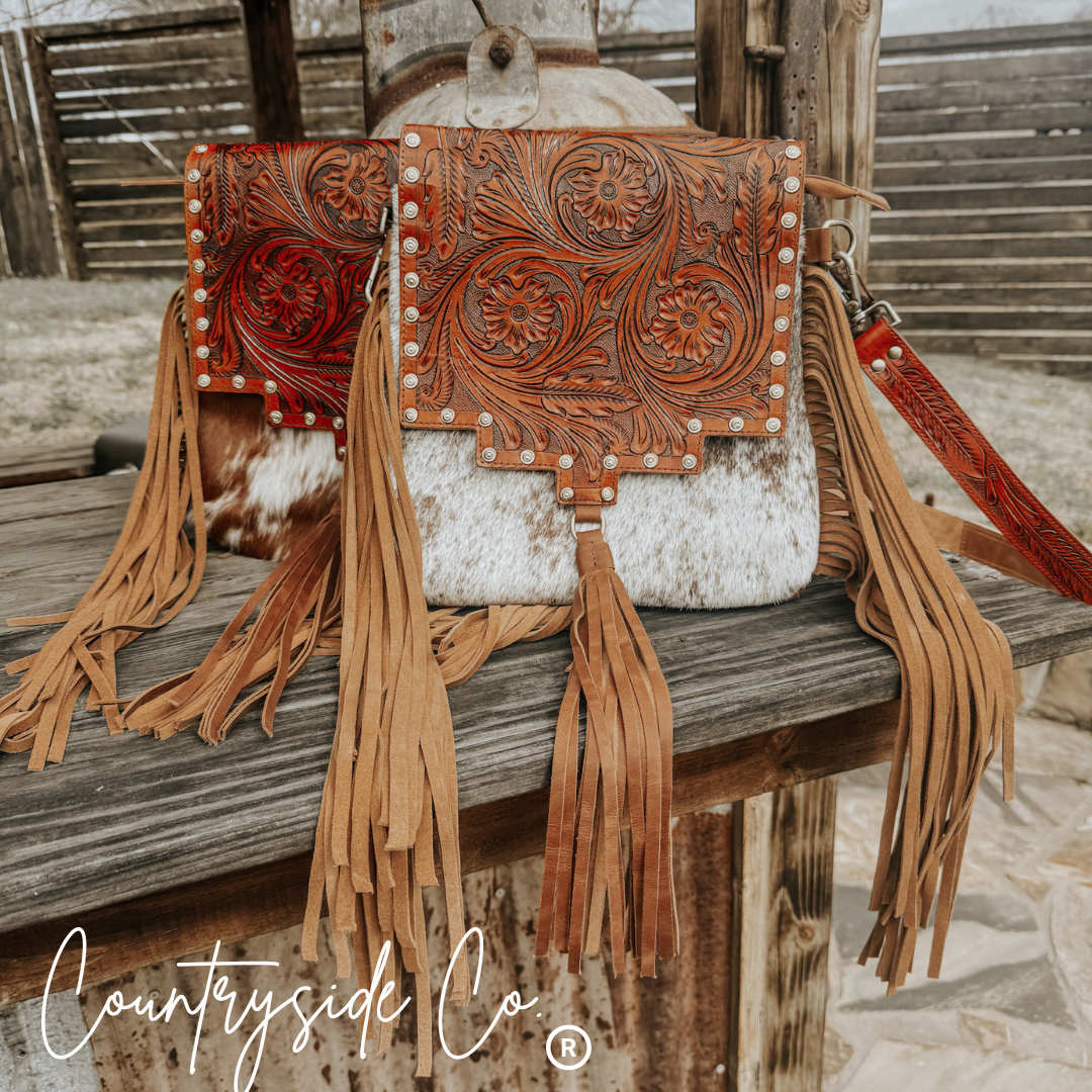 Chisholm Trail Cowhide and Tooled Leather Purse