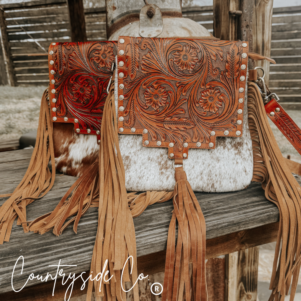Chisholm Trail Cowhide and Tooled Leather Purse