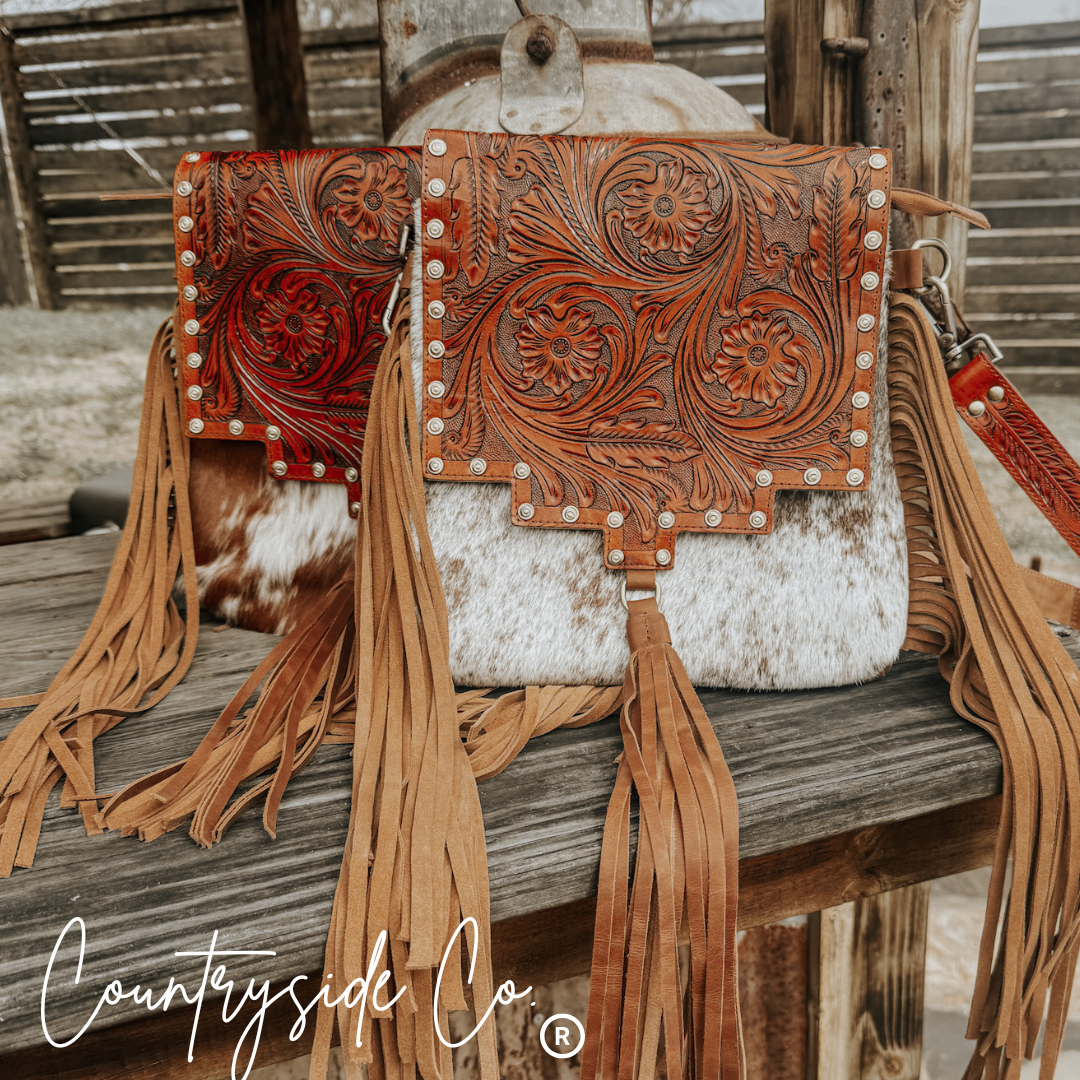 Chisholm Trail Cowhide and Tooled Leather Purse