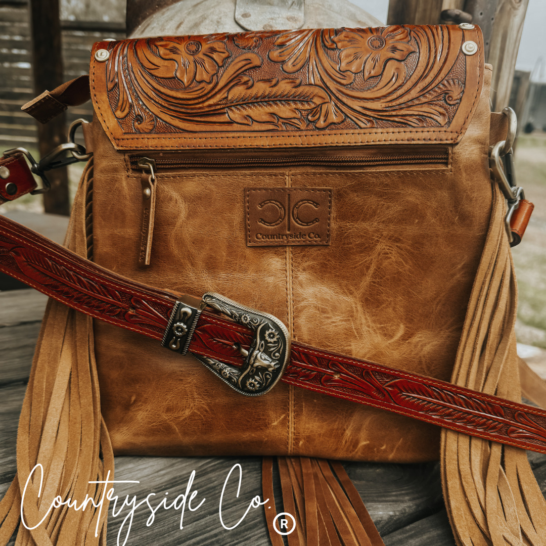 Chisholm Trail Cowhide and Tooled Leather Purse