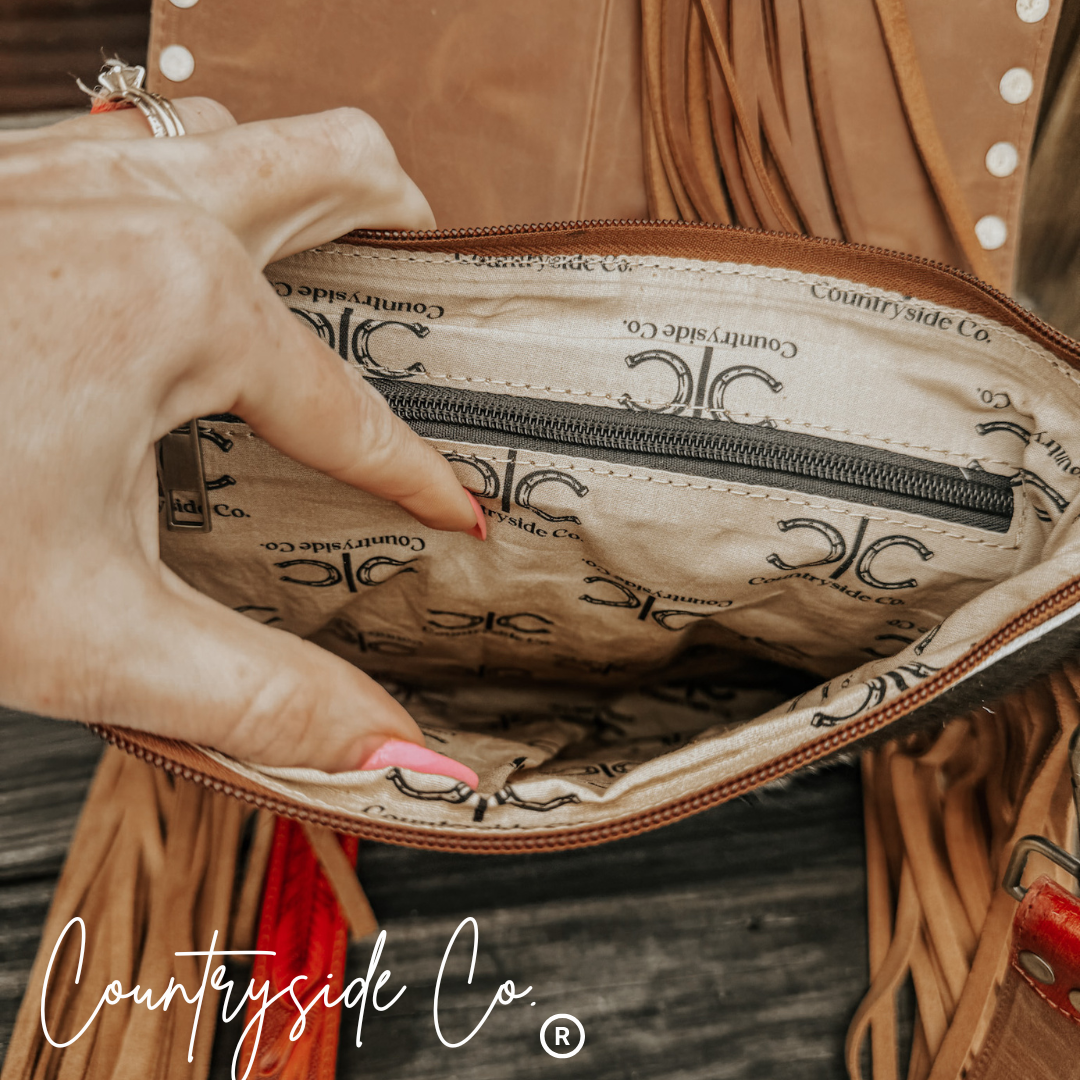 Chisholm Trail Cowhide and Tooled Leather Purse