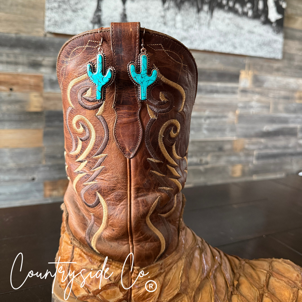 Turquoise Cactus Dangle Earrings