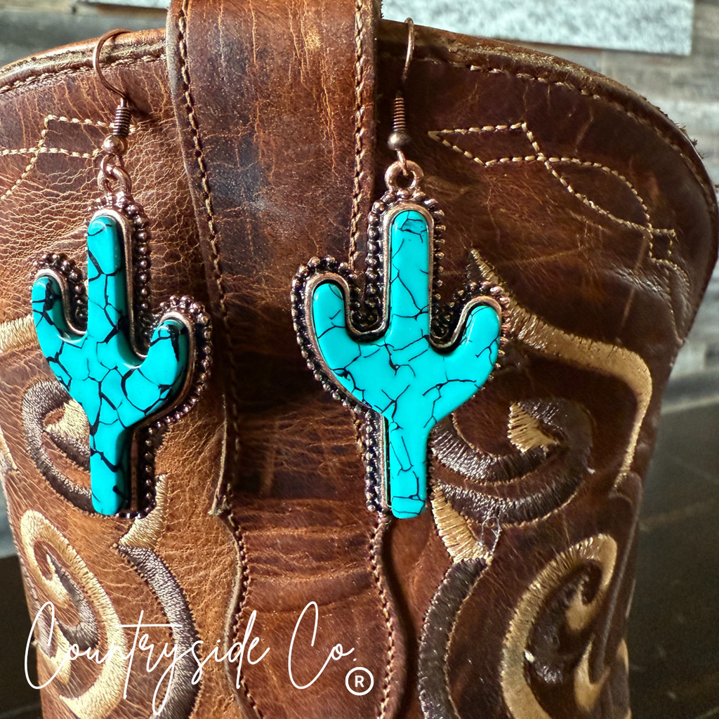 Turquoise Cactus Dangle Earrings