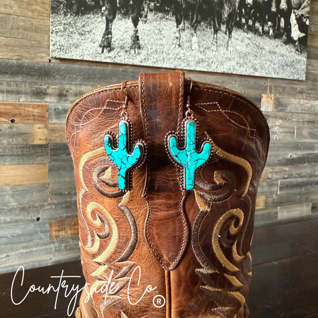 Turquoise Cactus Dangle Earrings