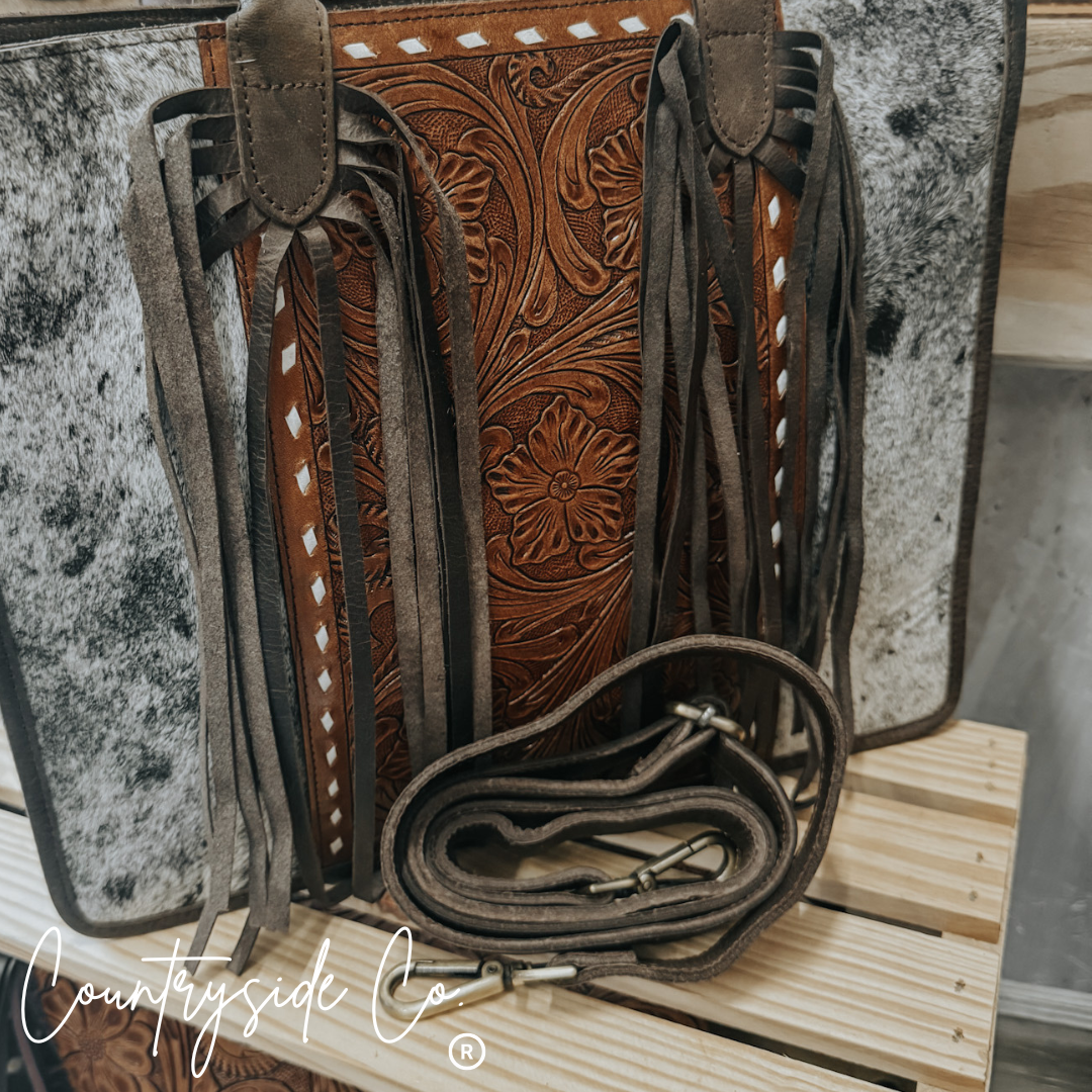 Jesse Conceal Carry Cowhide and Tooled Leather Handbag