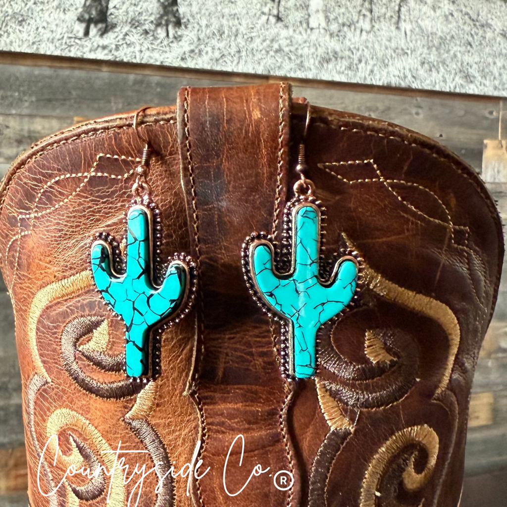 Turquoise Cactus Dangle Earrings