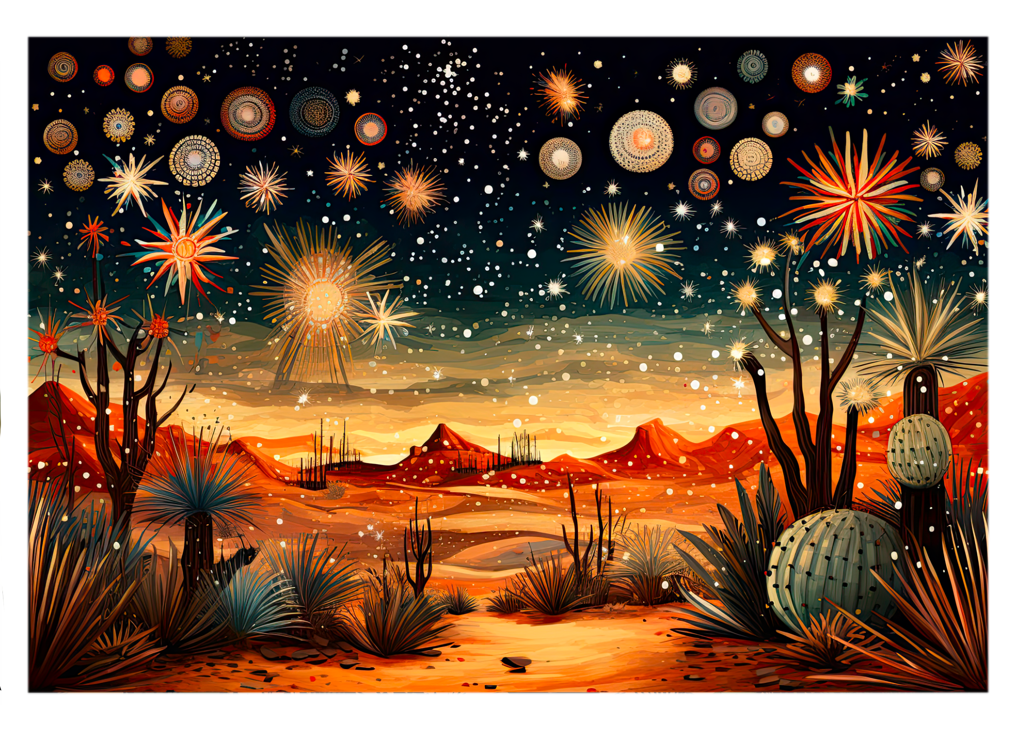 Desert Sky Spectacle: New Year Fireworks Greeting Card