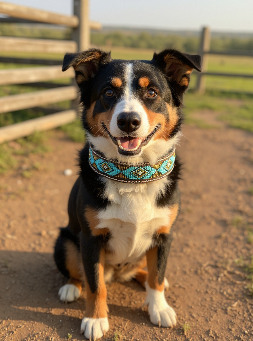 Epic Padded Leather Dog Collar with Beaded Design #O