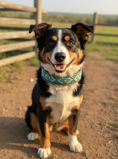 Epic Padded Leather Dog Collar with Beaded Design #O