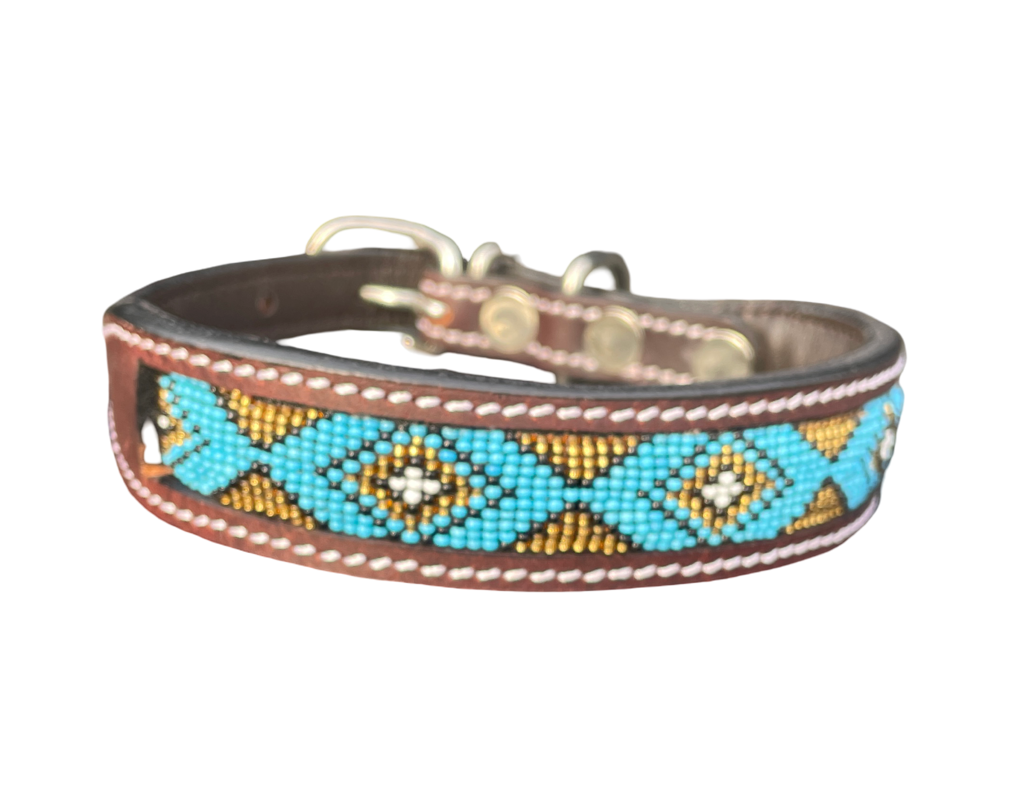 Epic Padded Leather Dog Collar with Beaded Design #O