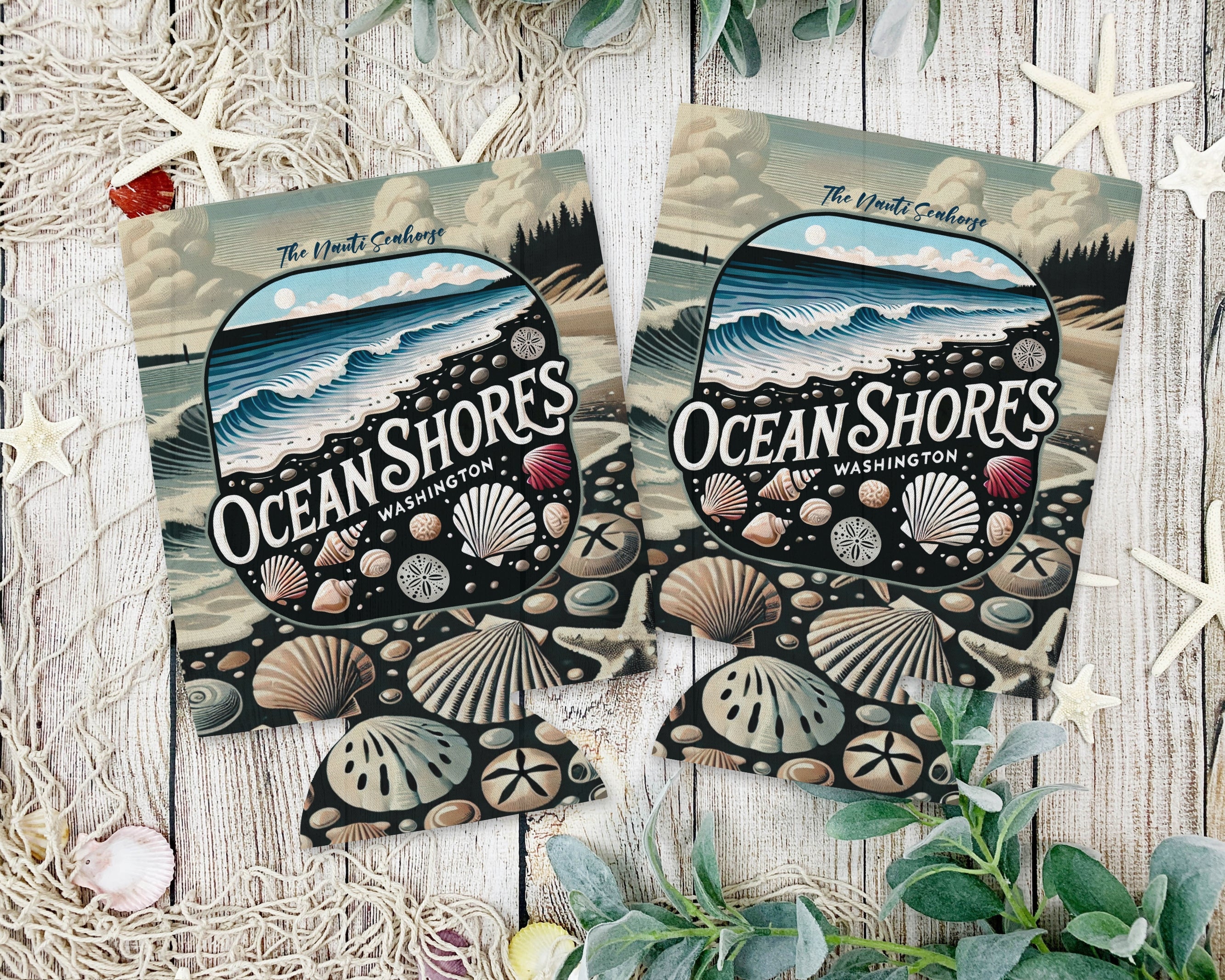 Ocean Shores Rocky Beach Can Cooler 12oz, City Souvenir 12oz Regular