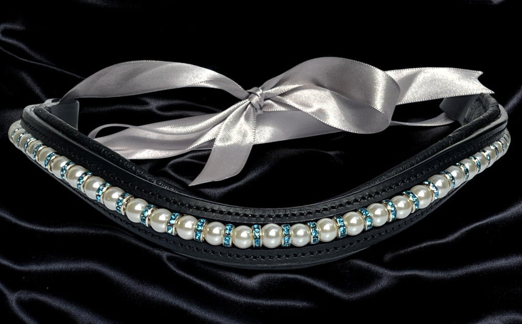 Pearl & Aqua Bling Browband - Quick Snap Loops