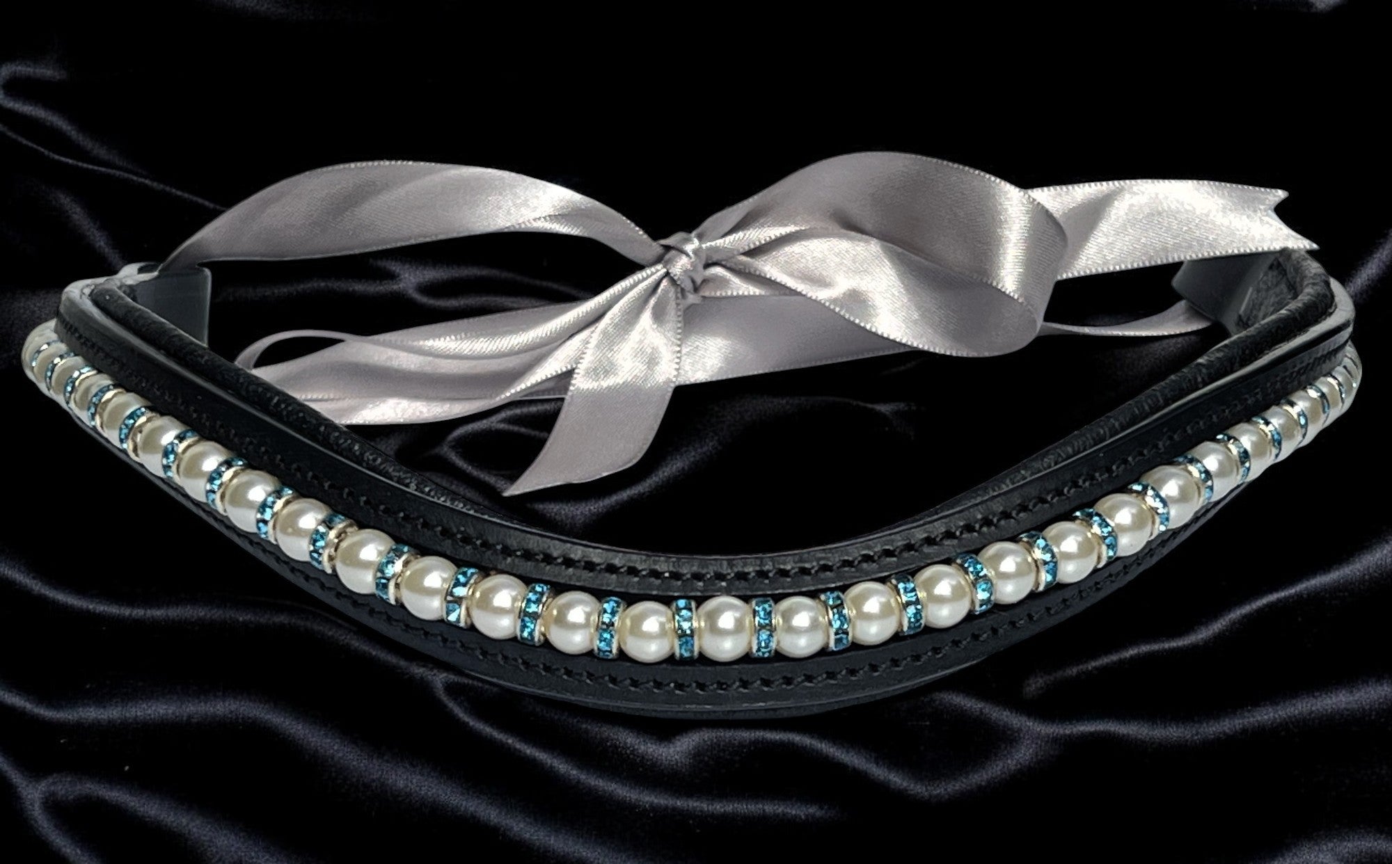 Pearl & Aqua Bling Browband - Quick Snap Loops