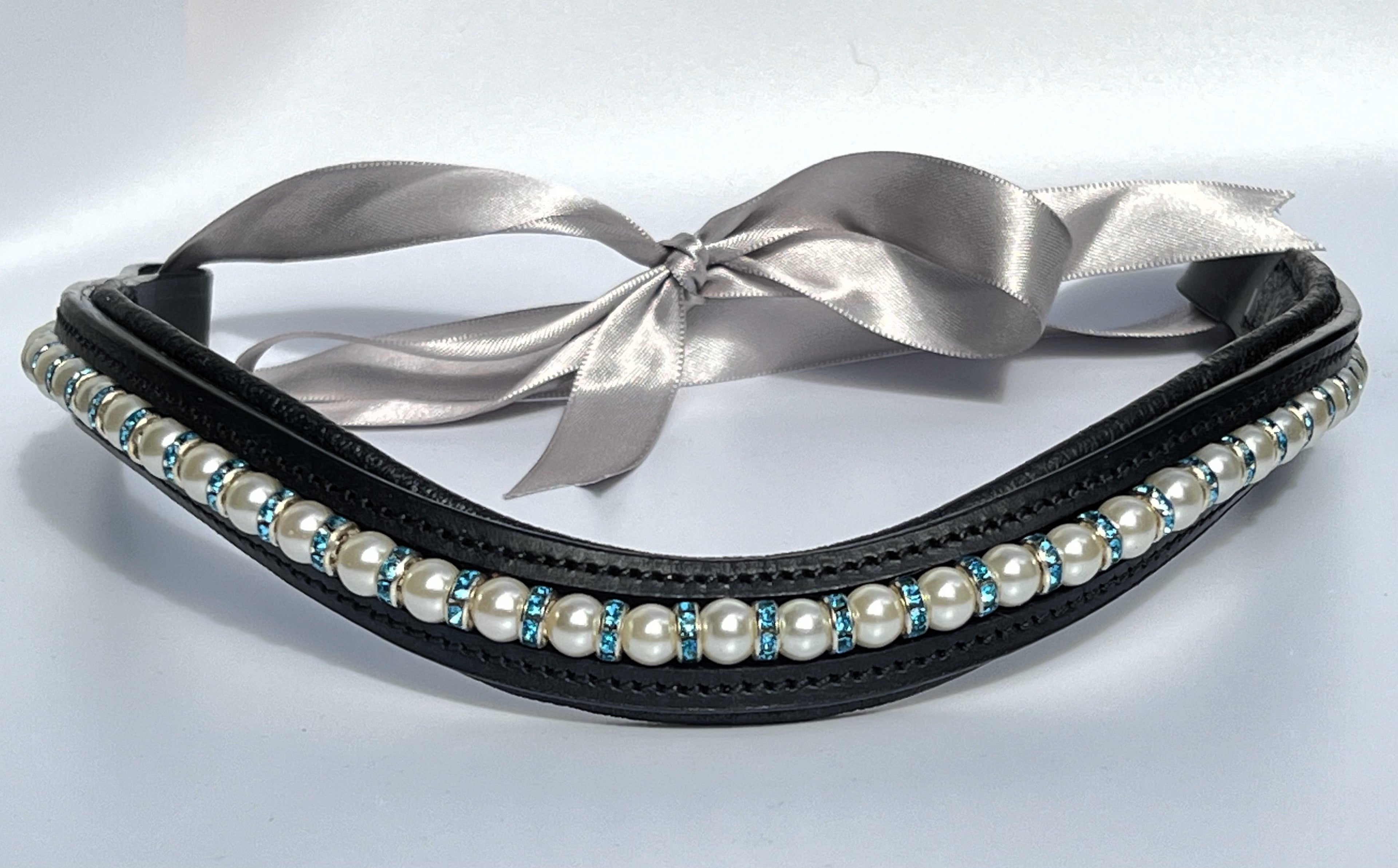Pearl & Aqua Bling Browband - Quick Snap Loops