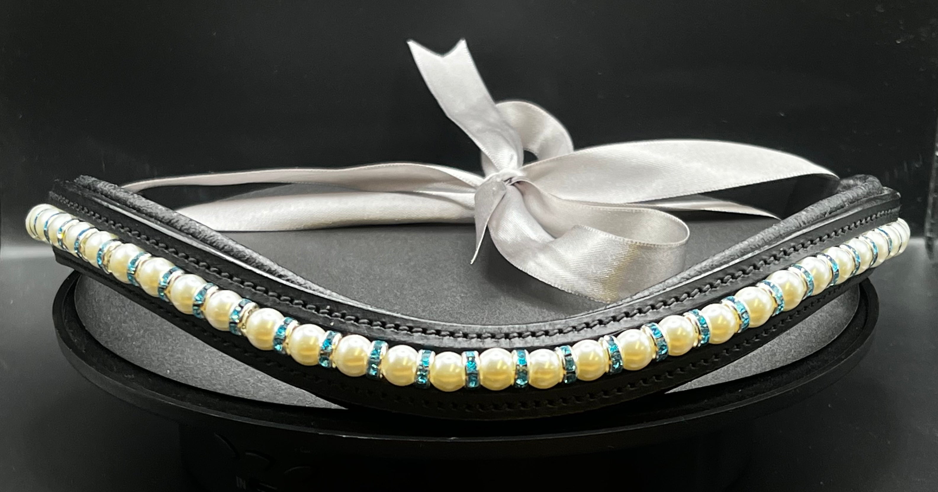 Pearl & Aqua Bling Browband - Quick Snap Loops
