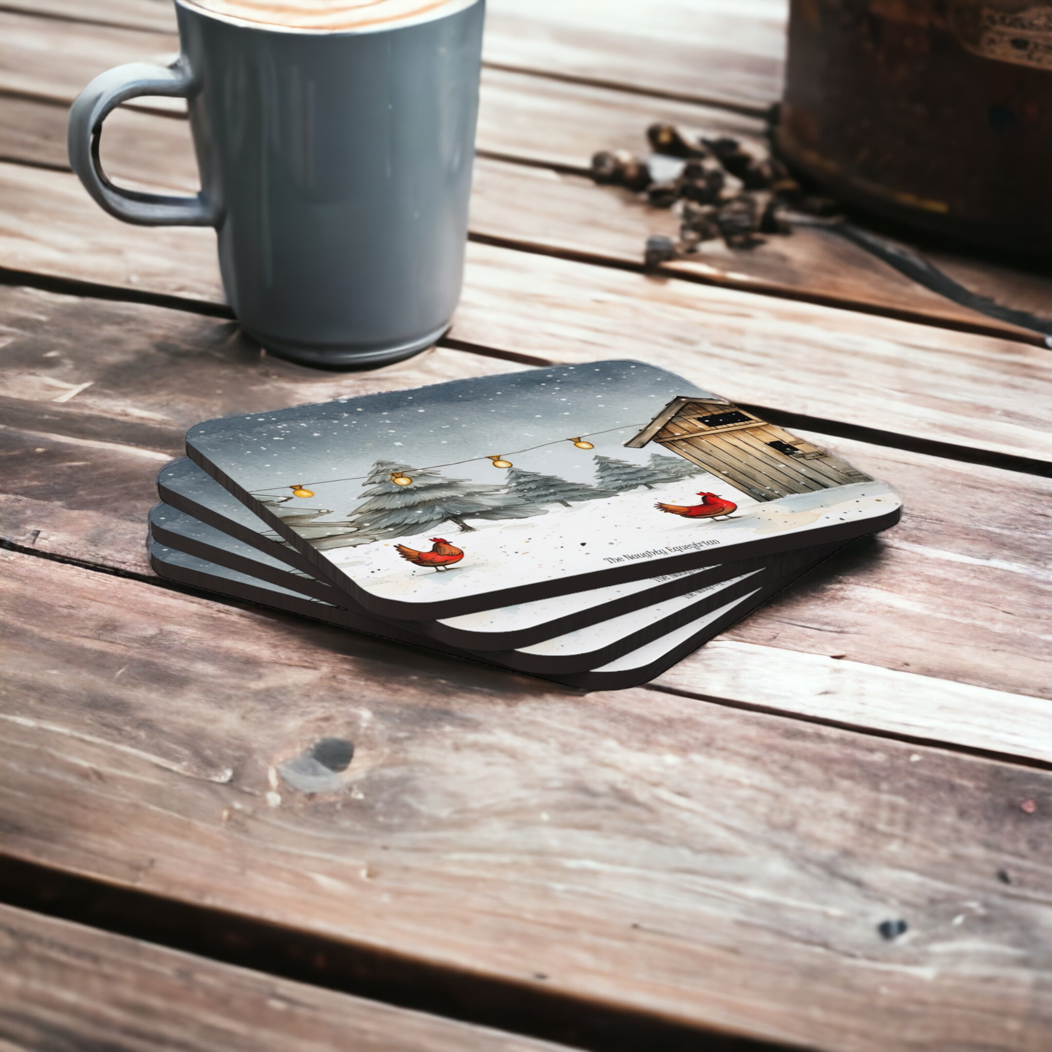 Chicken Holiday Lights Coaster Set