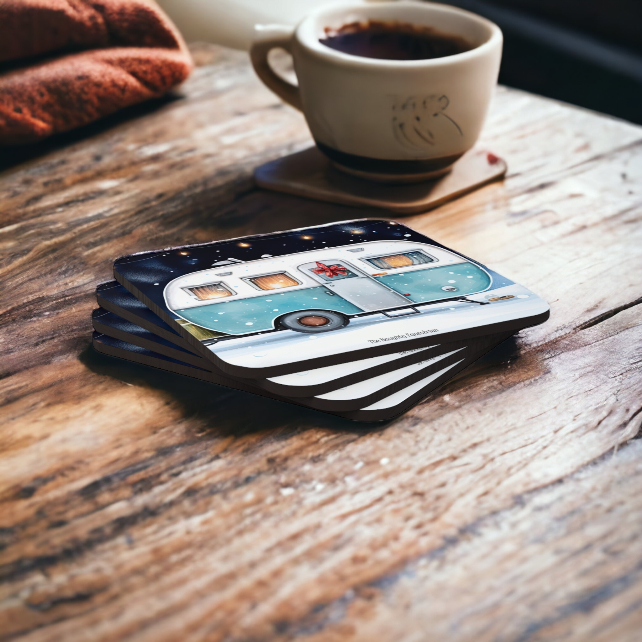 Camper Holiday Christmas Coaster Set