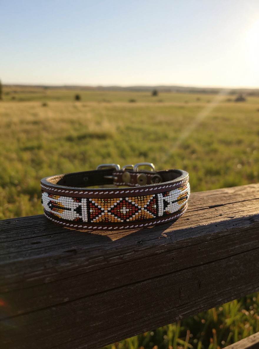 Epic Padded Leather Dog Collar with Beaded Design #S