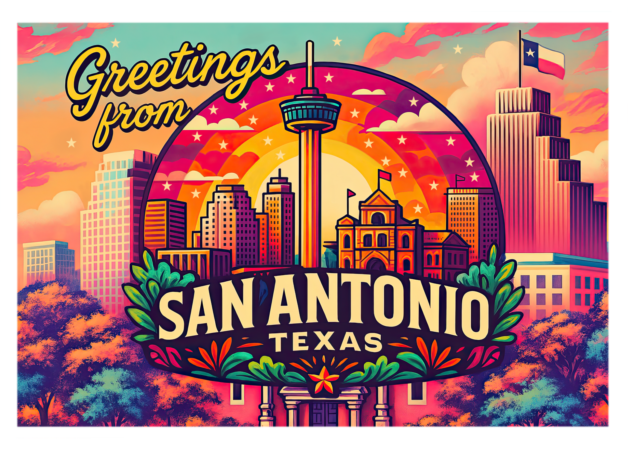 Greetings from San Antonio, Texas City Postcards, Red Truck, 5x7 Glossy Collectibles