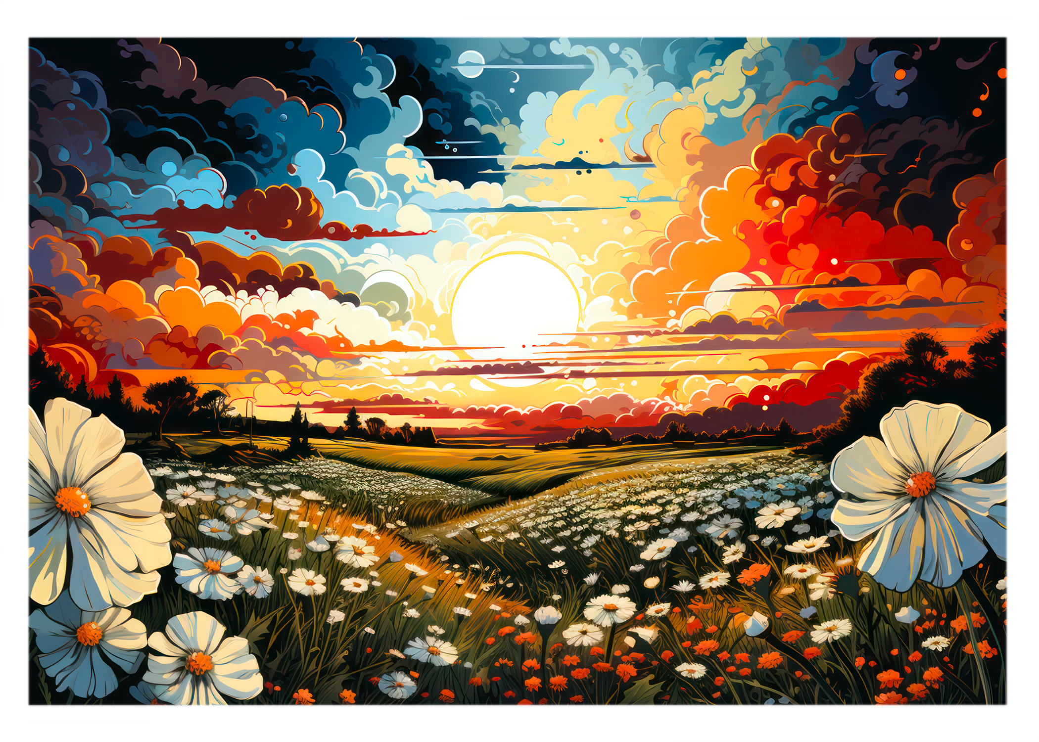 Radiant Sunrise Over Wildflower Dreams Greeting Card